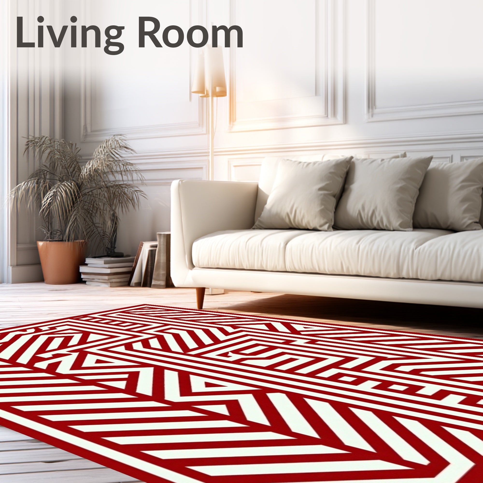 Modern Red Cream Geometric Maze Rug