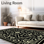 Black Cream Floral Swirl Pattern Rug
