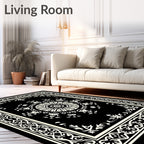 Ornate Black Cream Medallion Border Rug