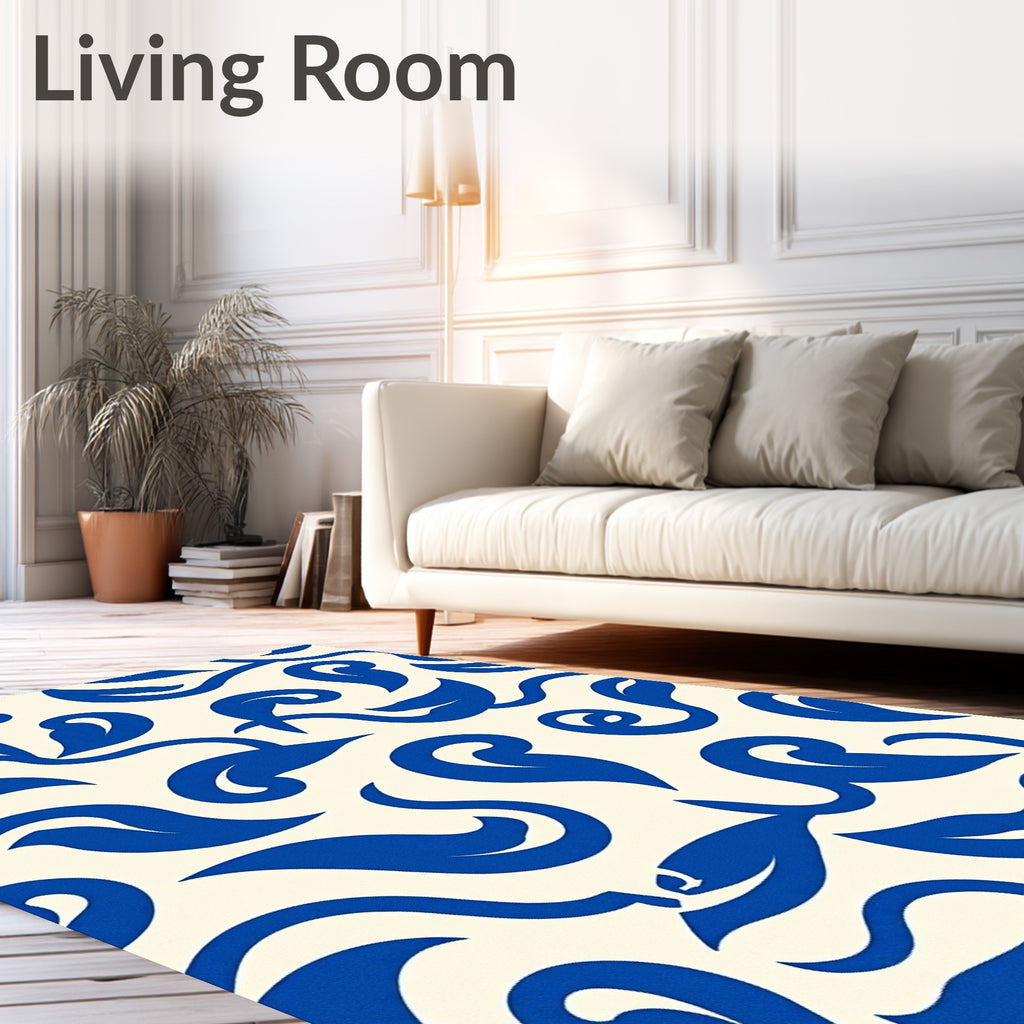 Blue Swirls Floral Pattern Rug