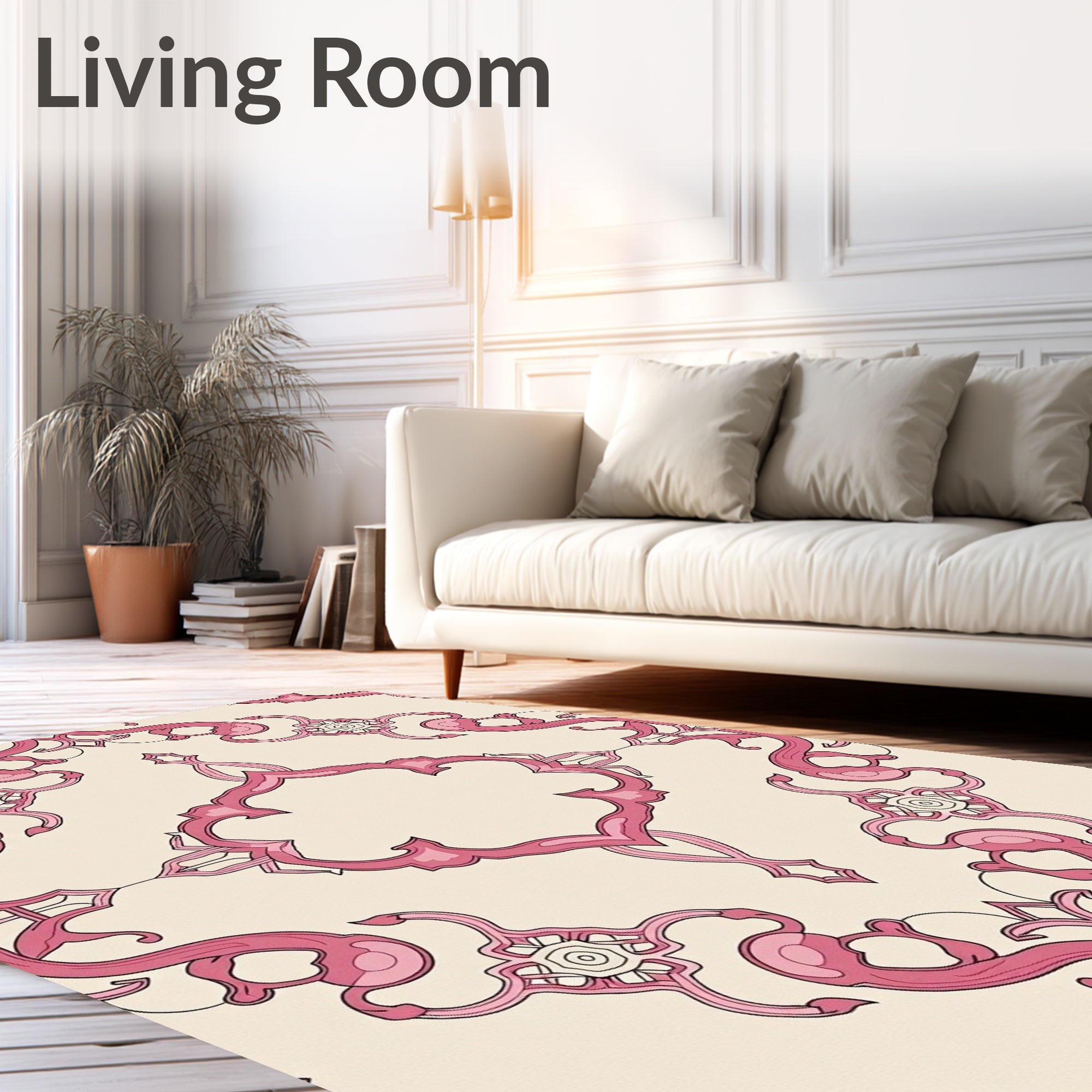 Elegant Pink Floral Medallion Design Rug