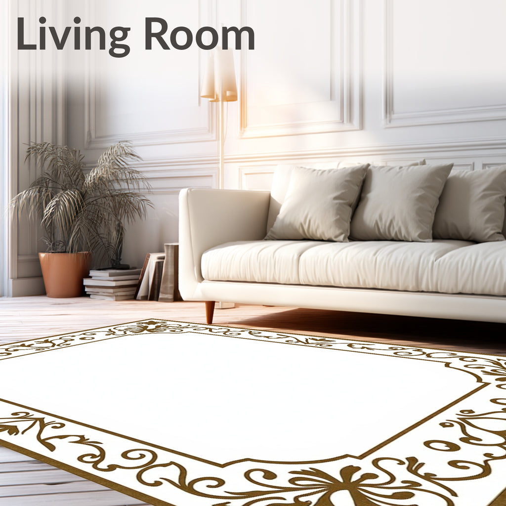 Decorative Brown Floral Border Design Rug
