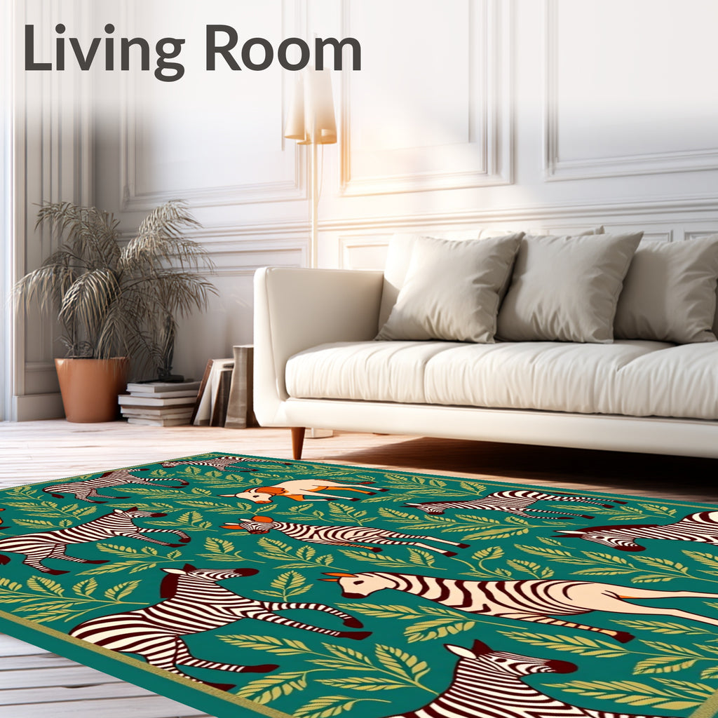 Zebra Pattern with Leafy Greenery Design Rug