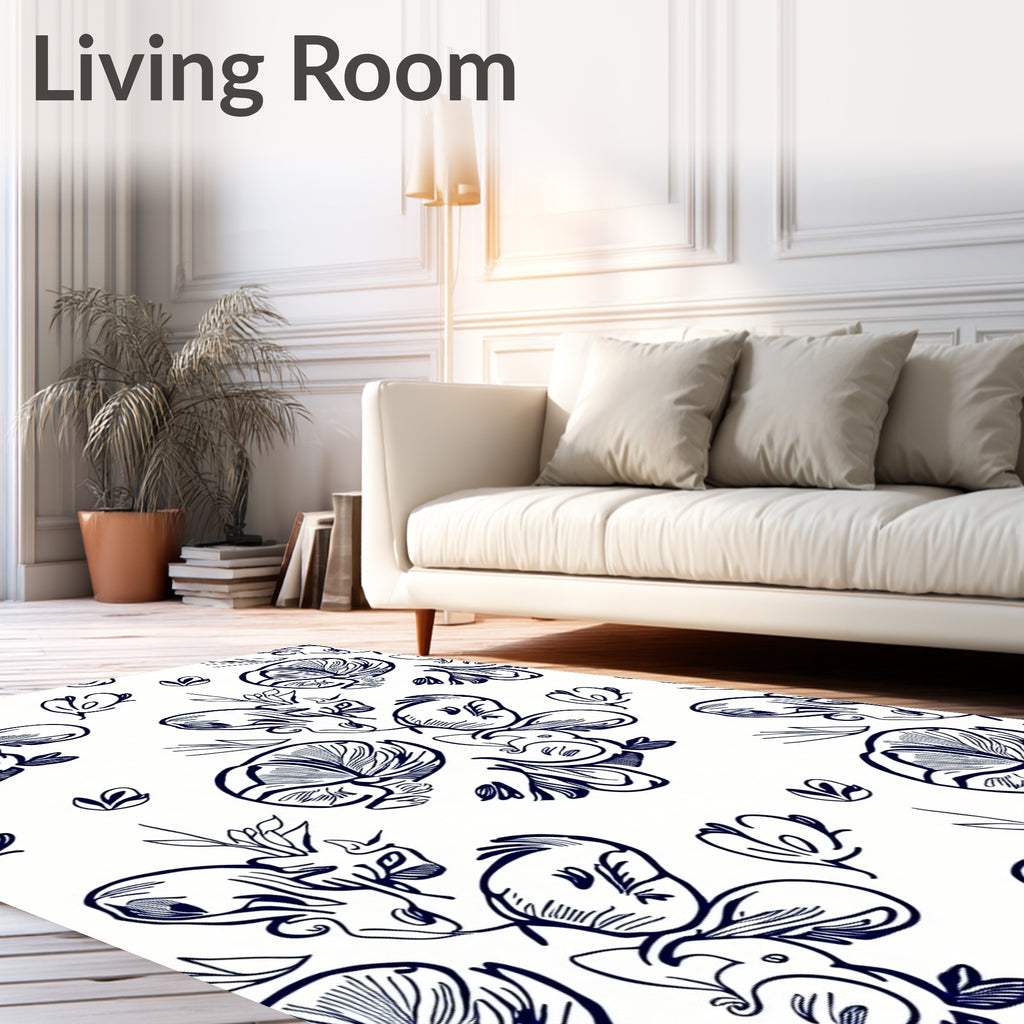 Whimsical Floral Line Art Print Rug