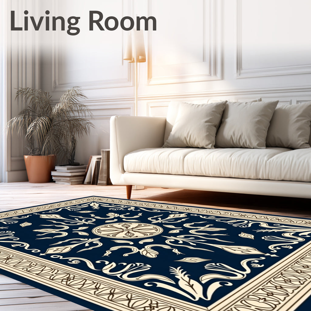 Classic Floral Motifs Dark Blue Rug