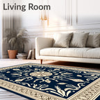 Classic Floral Motifs Dark Blue Rug