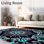 Striking Teal White Symmetrical Pattern Rug