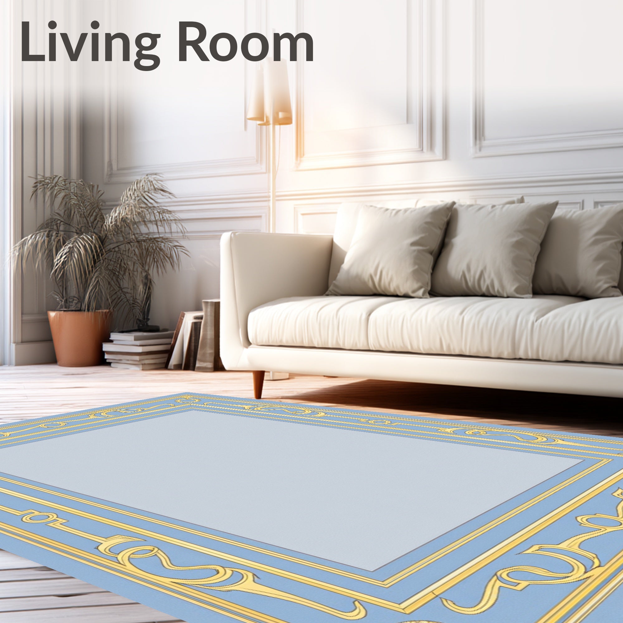 Ornate Gold Blue Art Style Rug