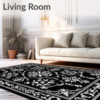Black White Floral Border Design Rug