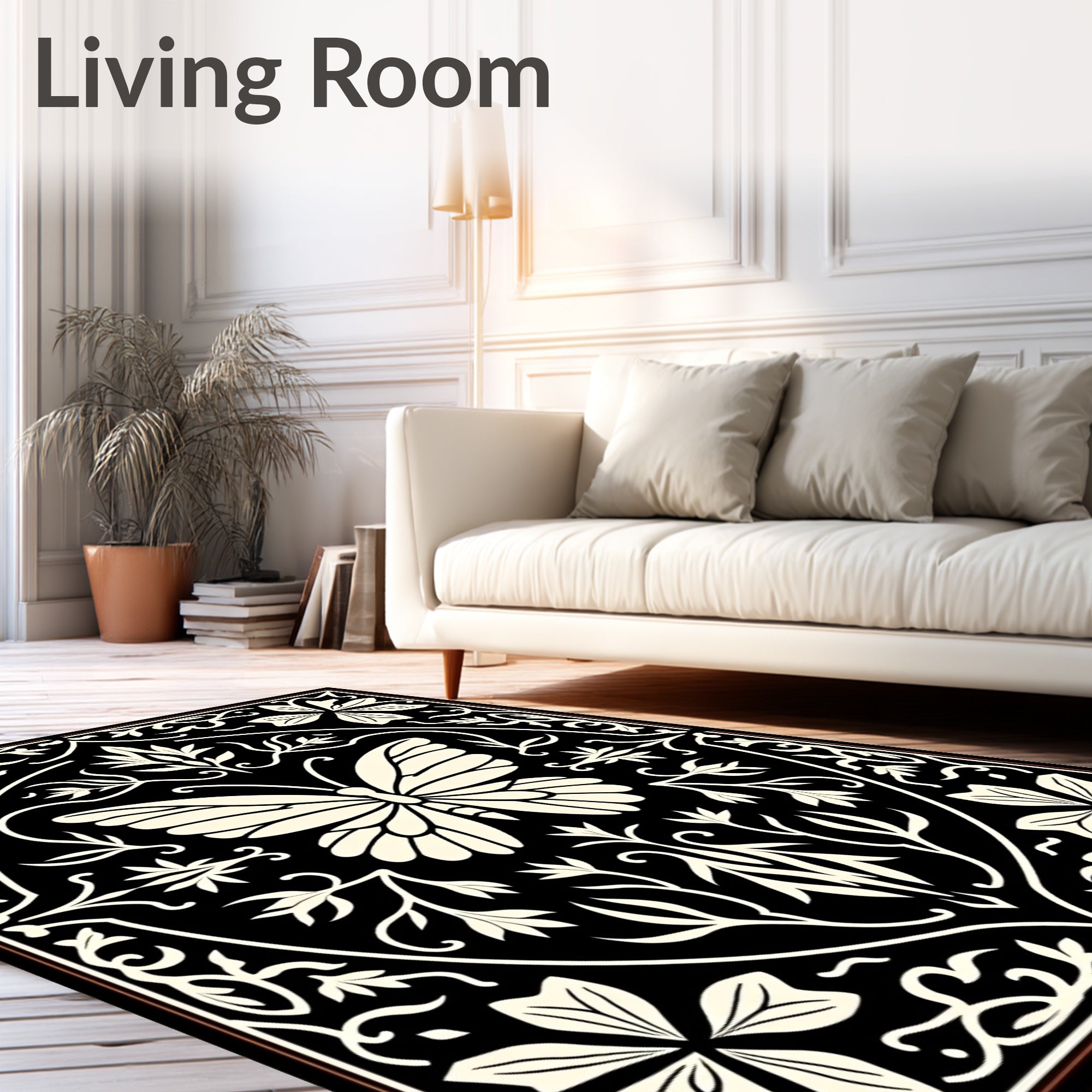 Black Butterfly Floral Garden Design Rug