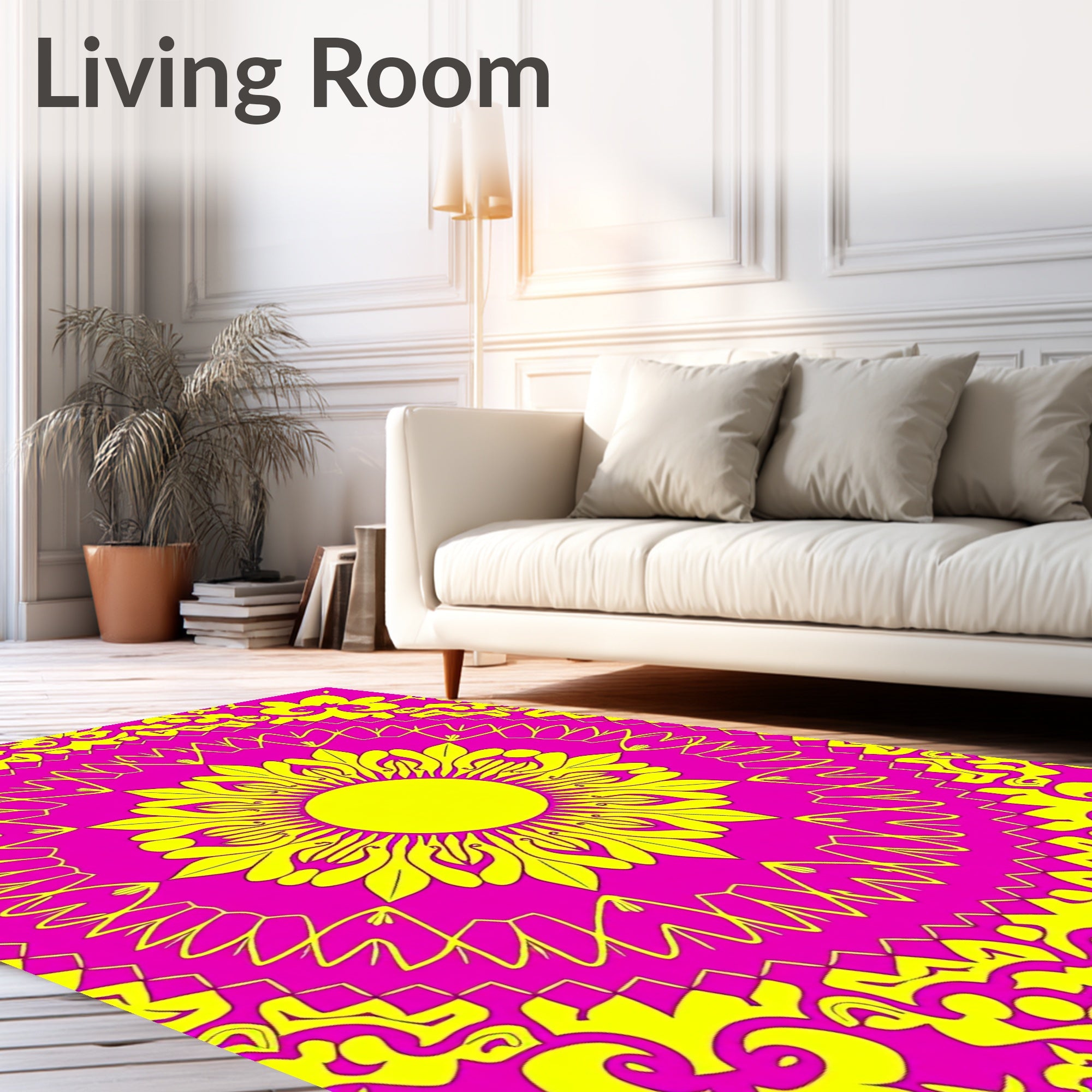 Vibrant Neon Floral Mandala Pattern Rug