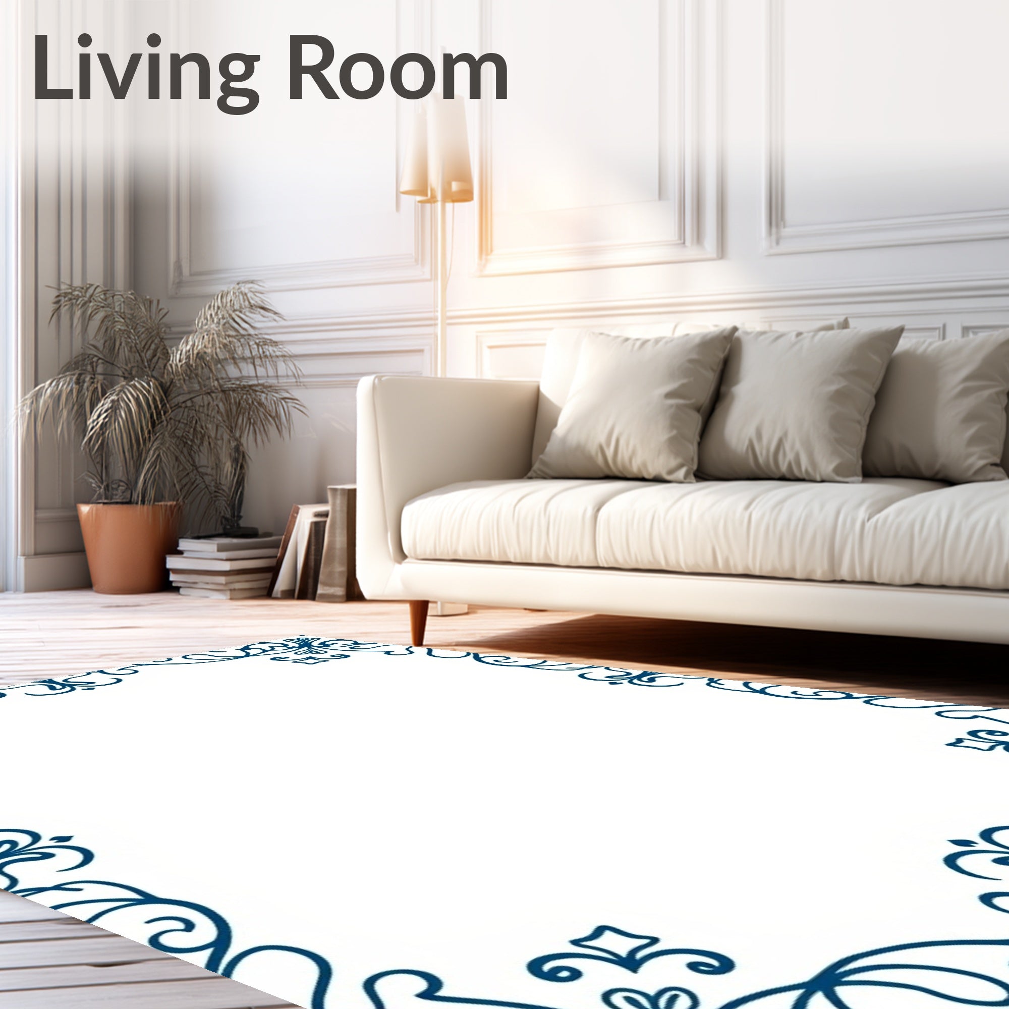 Ornate Blue Swirl Filigree Design Rug
