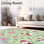 Pink Snowman With Flowers And Leaves Rug