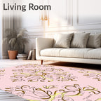Ornate Floral Swirls With Pink Background Rug
