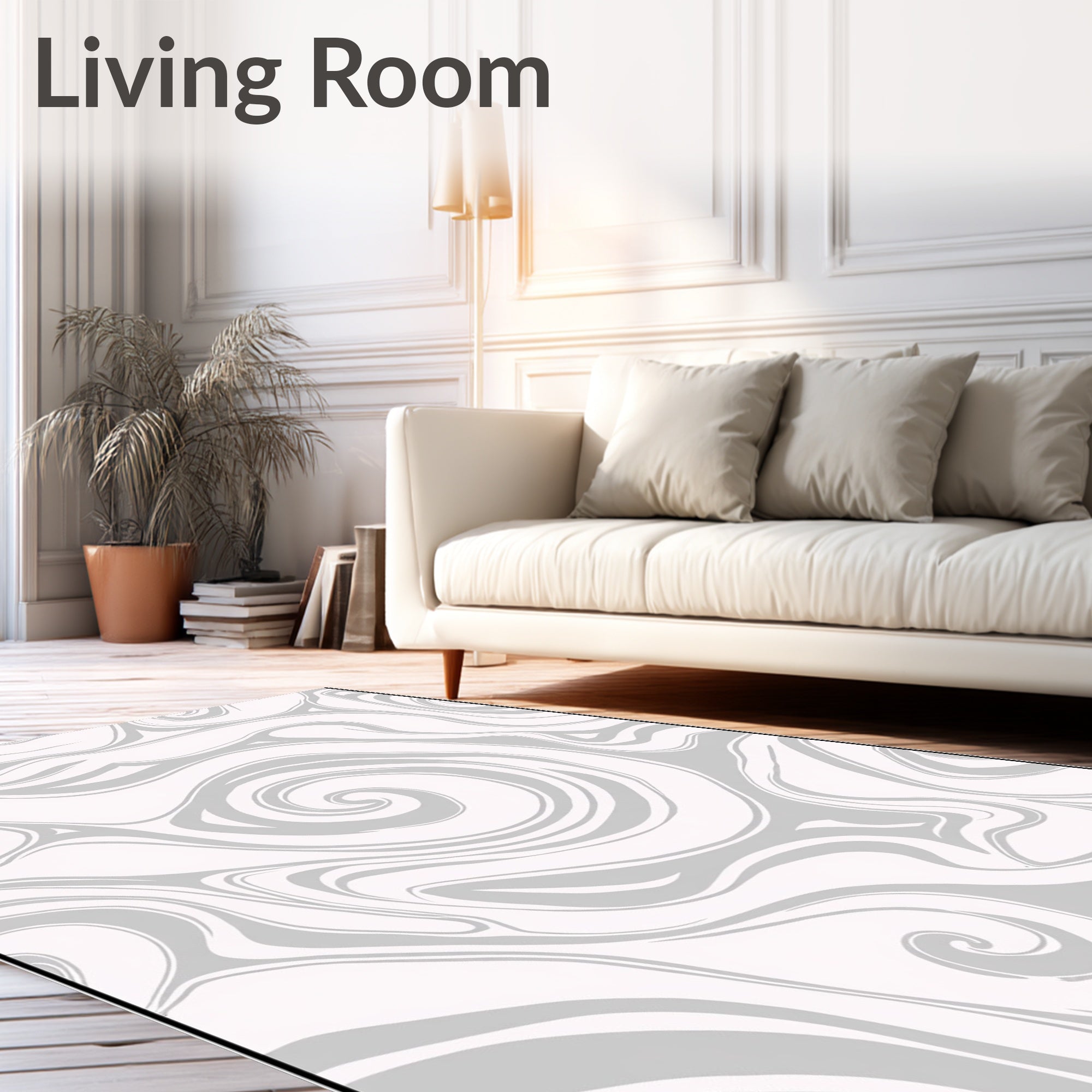 Abstract Gray Swirling Fluid Rug