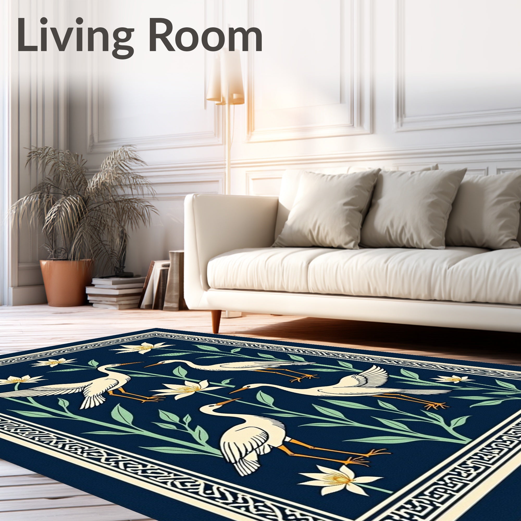 Elegant Heron Floral Patterned Rug