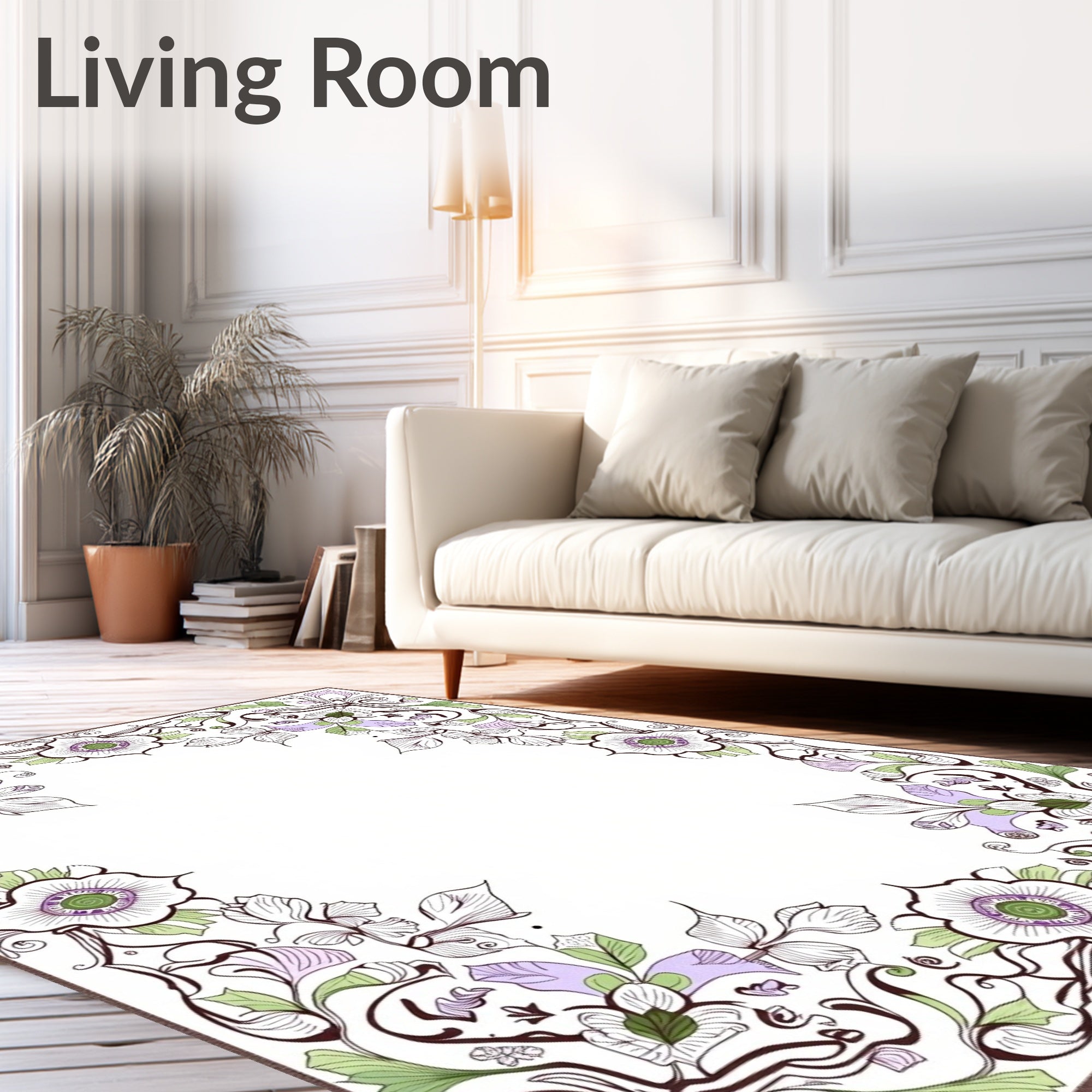 Ornate Lavender Botanical Swirls Rug