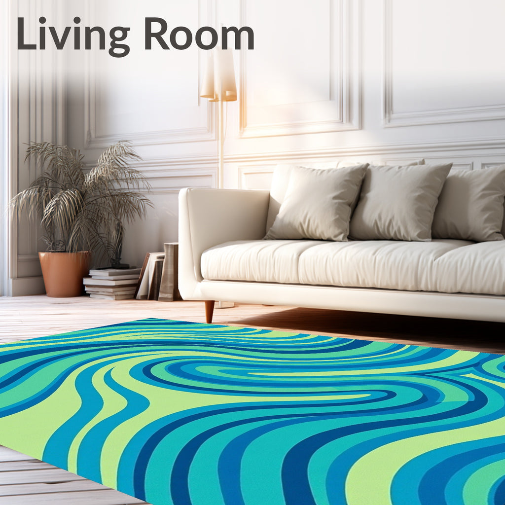 Blue and Green Swirling Waves Rug
