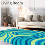 Blue and Green Swirling Waves Rug