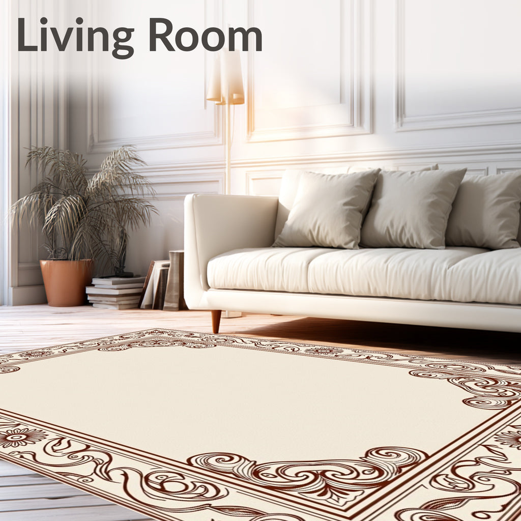 Ornate Floral Scrollwork Decorative Border Rug