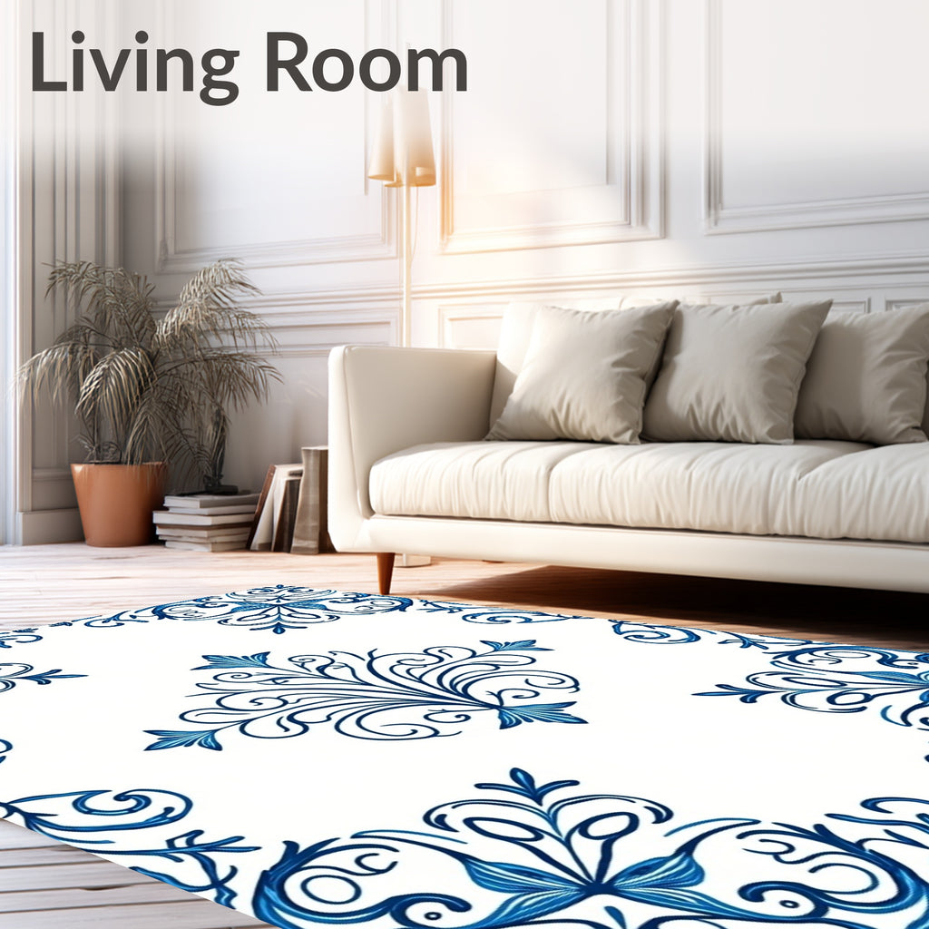 Blue Baroque Scrollwork Pattern Rug