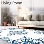 Blue Baroque Scrollwork Pattern Rug