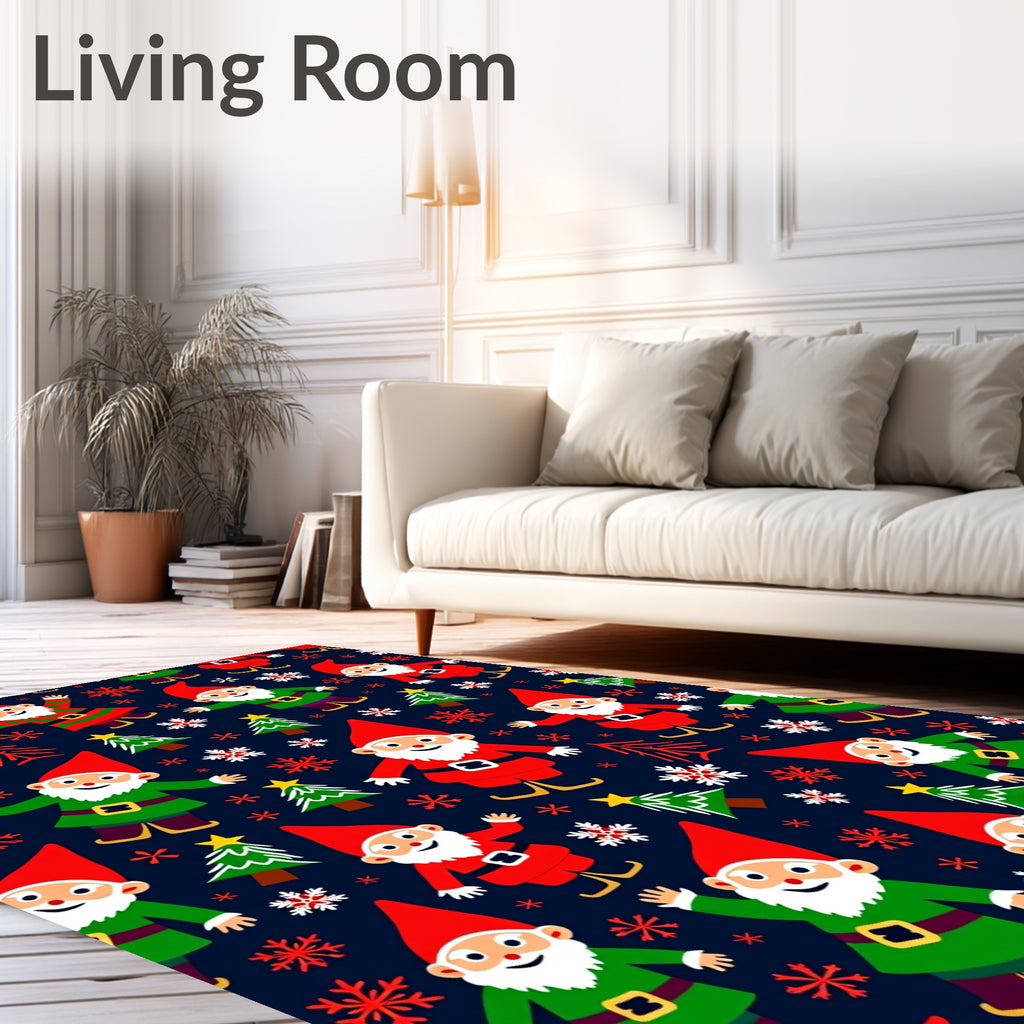 Whimsical Christmas Gnomes and Trees Rug