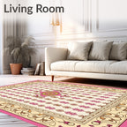 Ornate Pink Gold Floral Lattice Rug