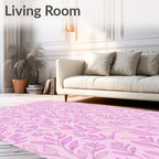 Whimsical Pink Floral Vine Pattern Rug