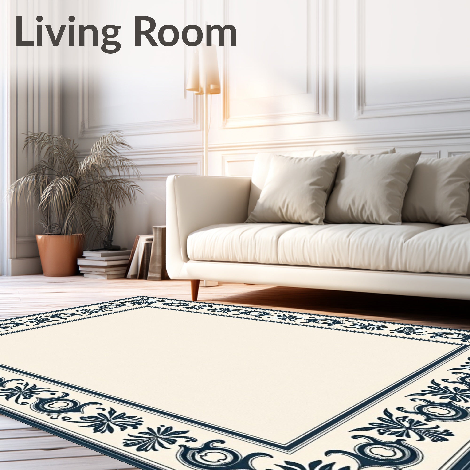 Ornate Floral Border Design Rug