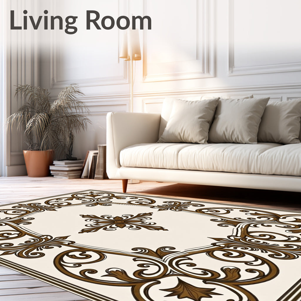 Elegant Brown Scrollwork Floral Pattern Rug