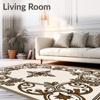 Elegant Brown Scrollwork Floral Pattern Rug