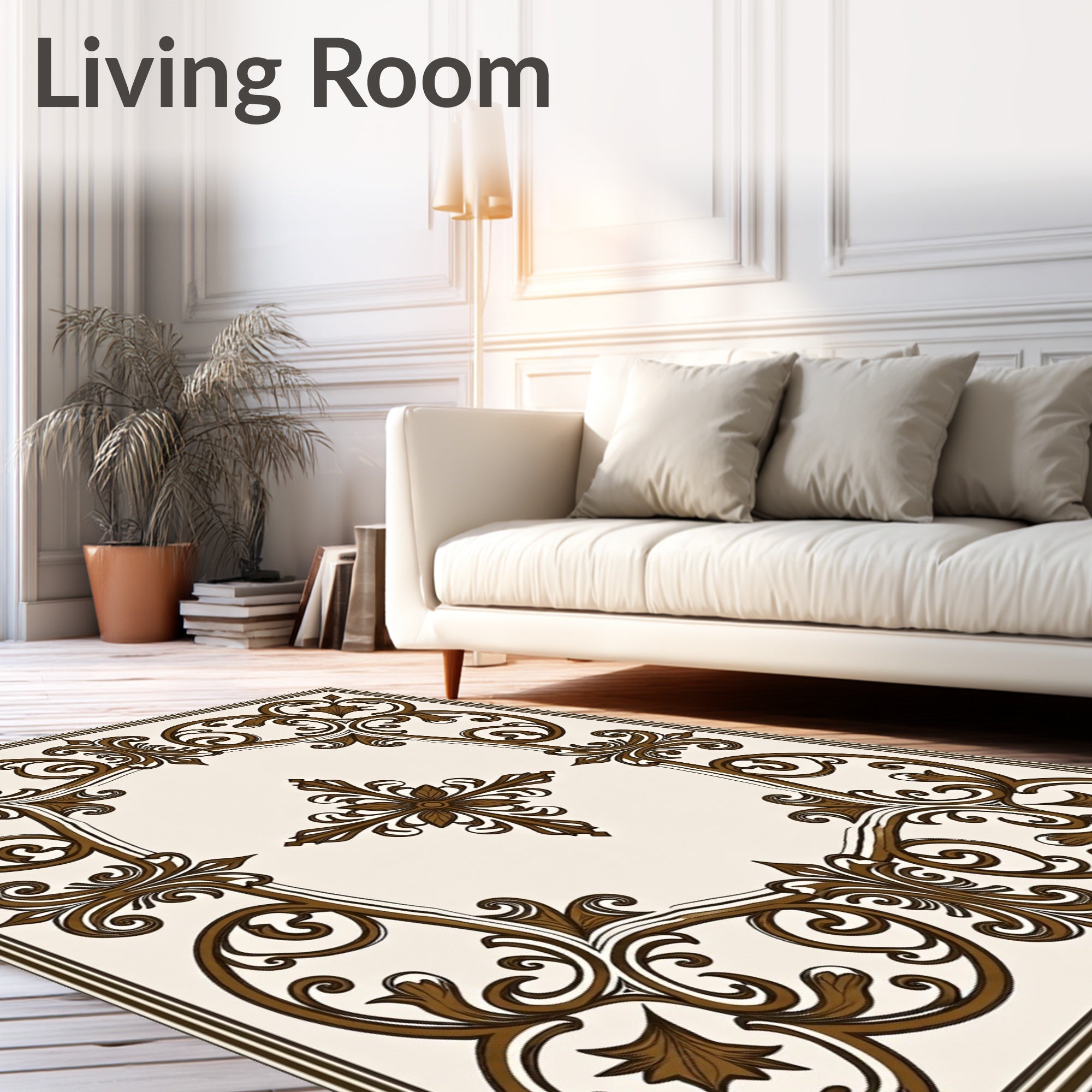 Elegant Brown Scrollwork Floral Pattern Rug