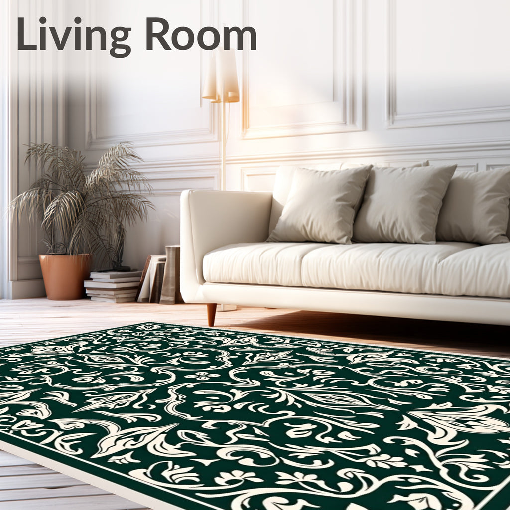 Dark Cream Floral Vine Pattern Rug