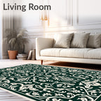 Dark Cream Floral Vine Pattern Rug