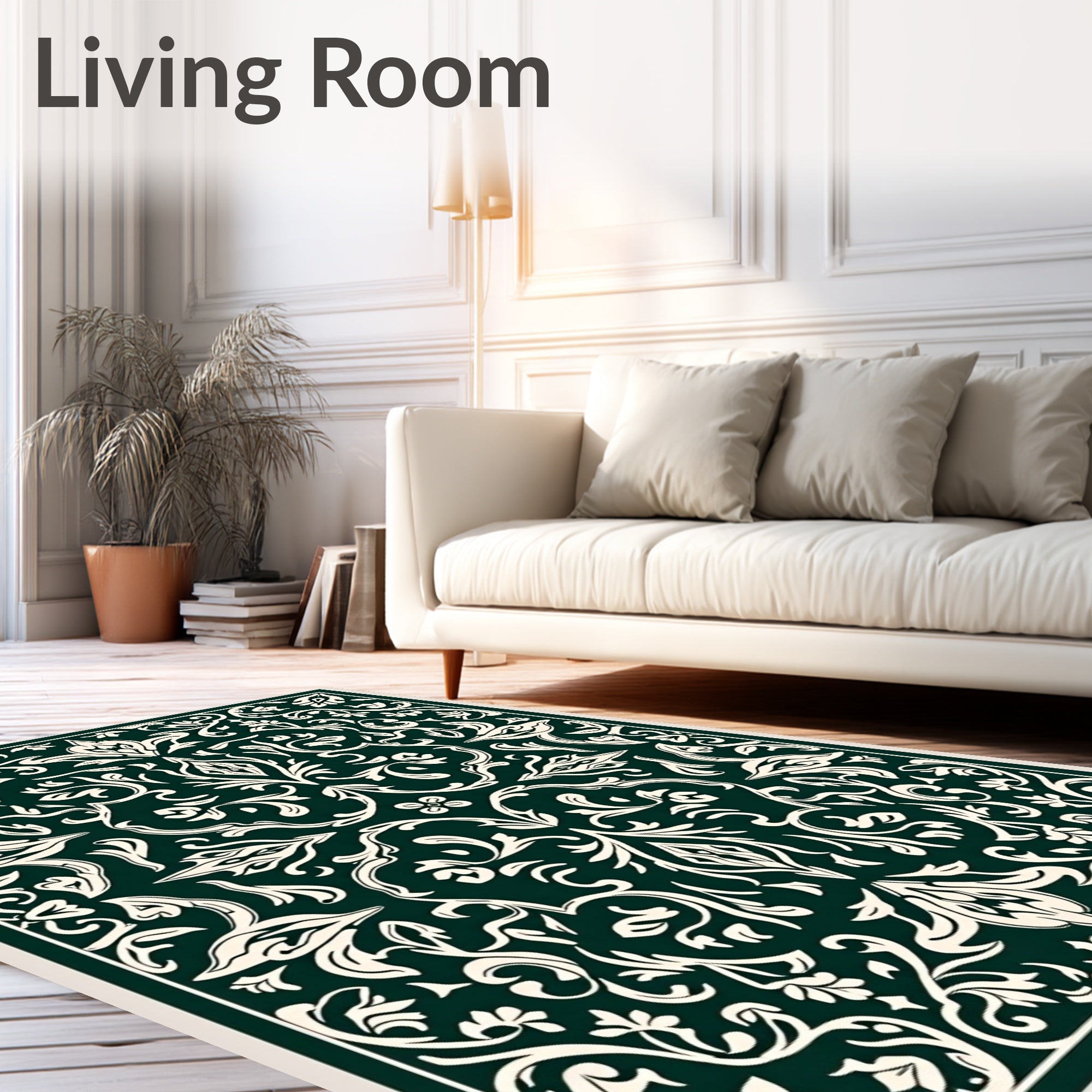 Dark Cream Floral Vine Pattern Rug
