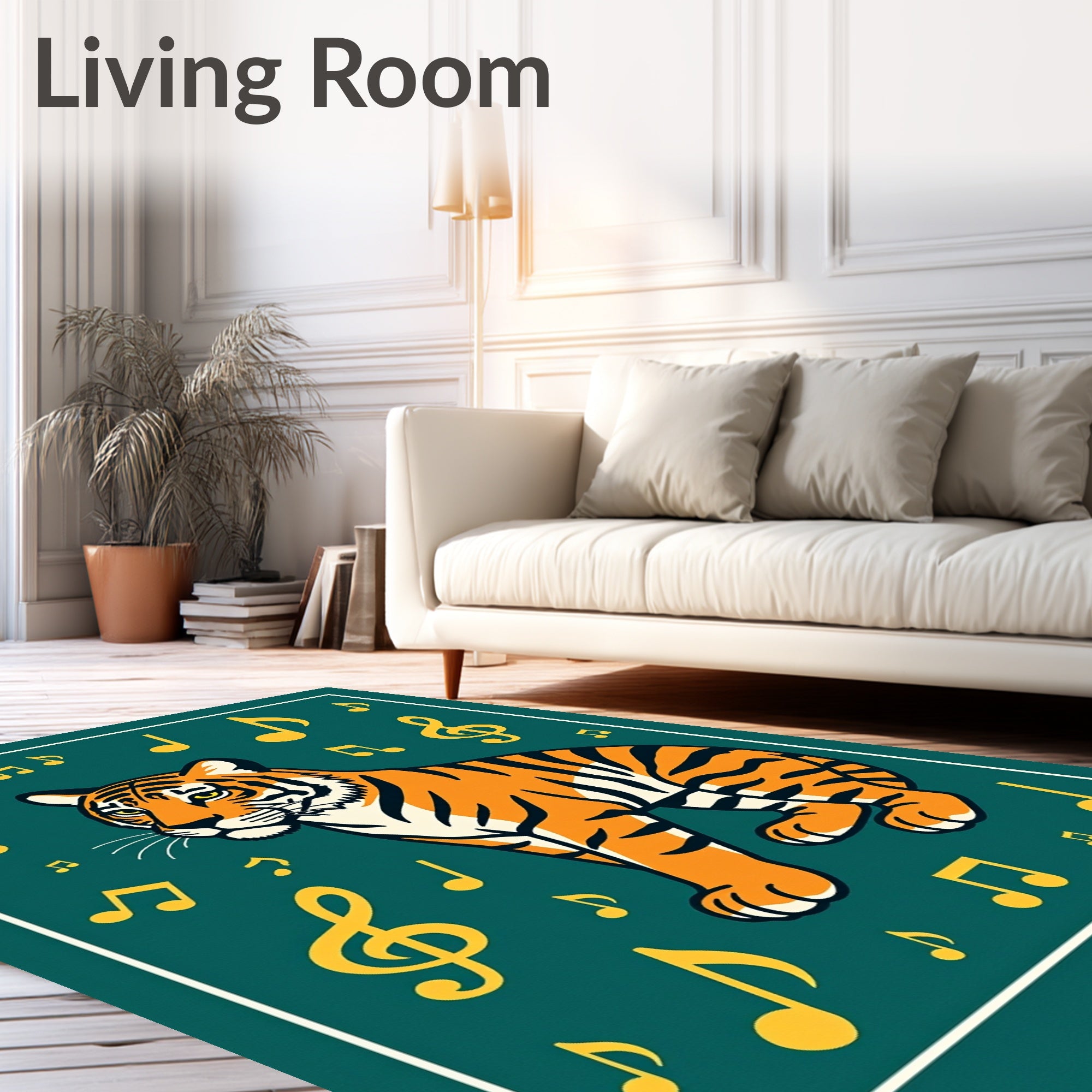 Tiger with Musical Note Pattern Rug