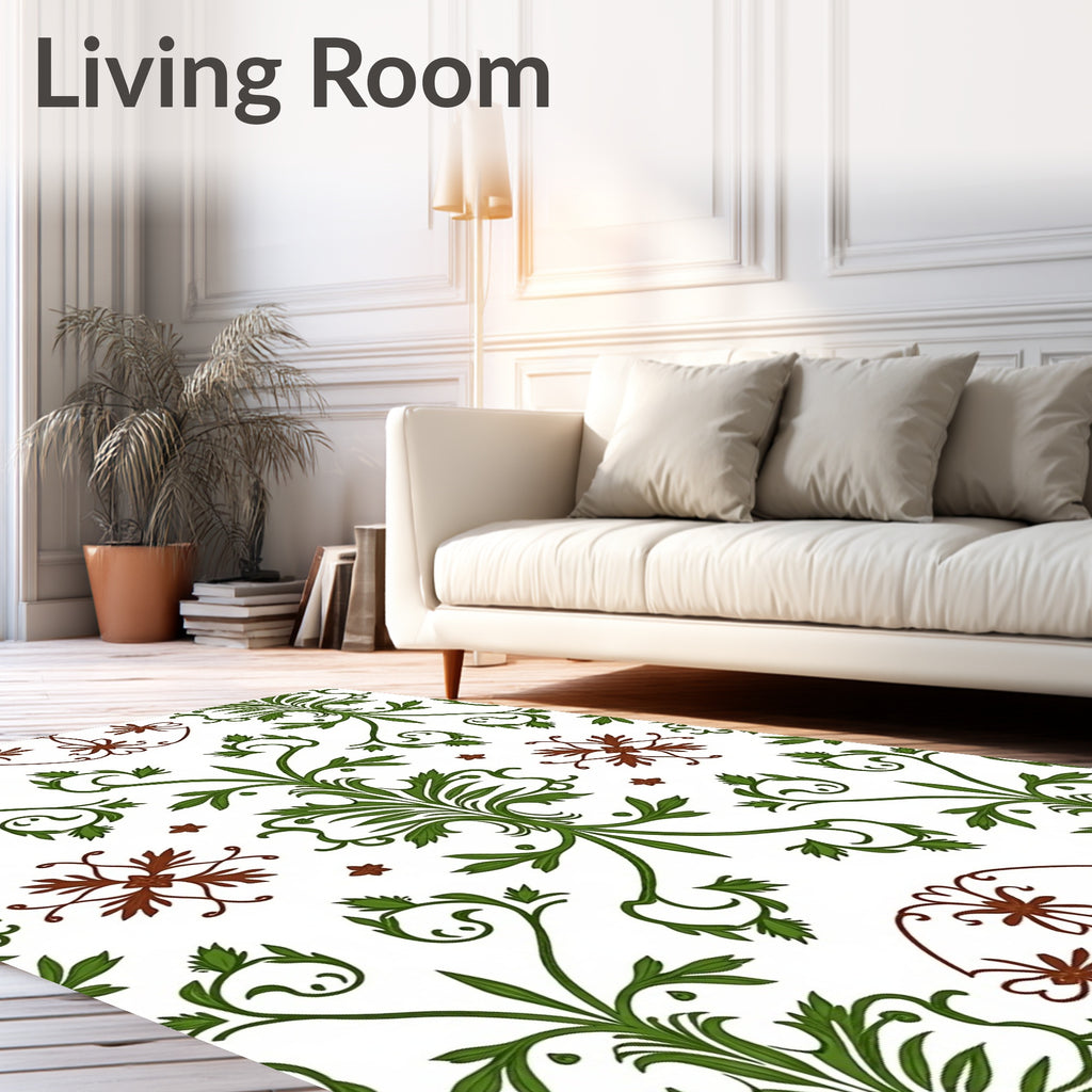 Green Red Floral Vintage Damask Pattern Rug