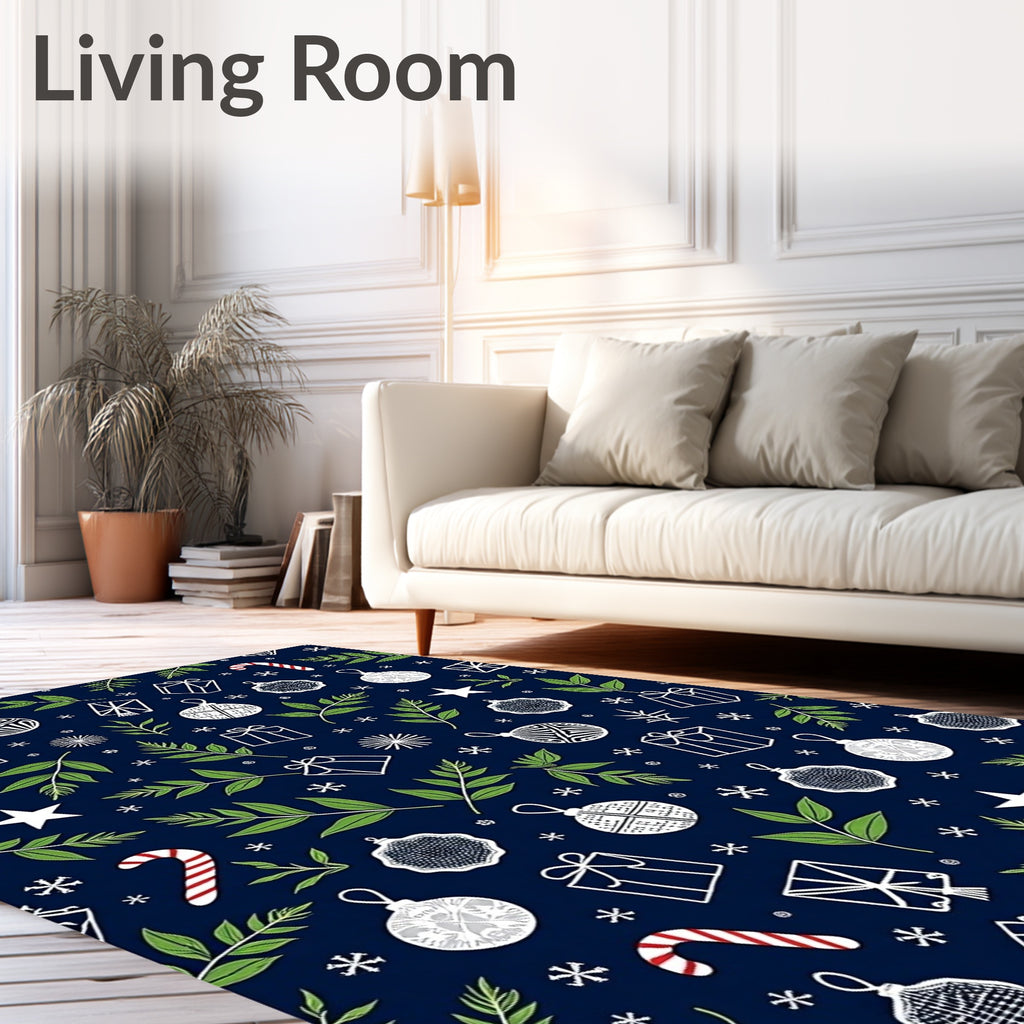 Christmas Baubles Greenery Starry Gifts Rug