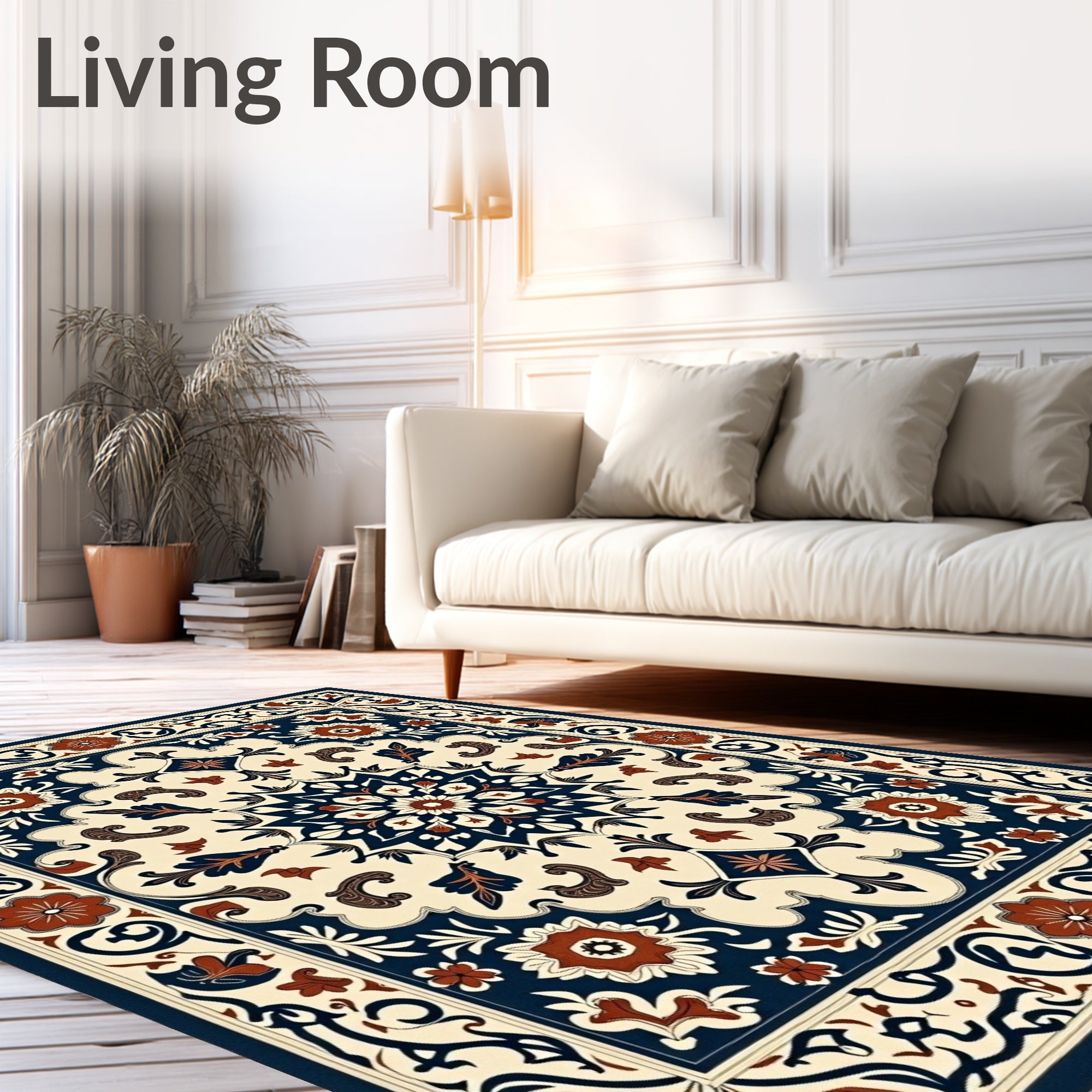 Traditional Floral Medallion Cream Rug