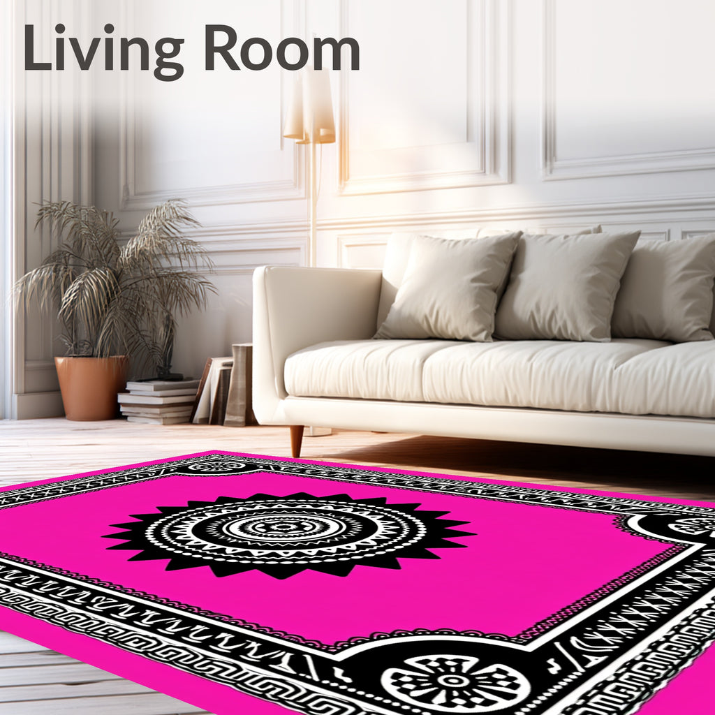 Black Floral Sunburst Tribal Border Rug