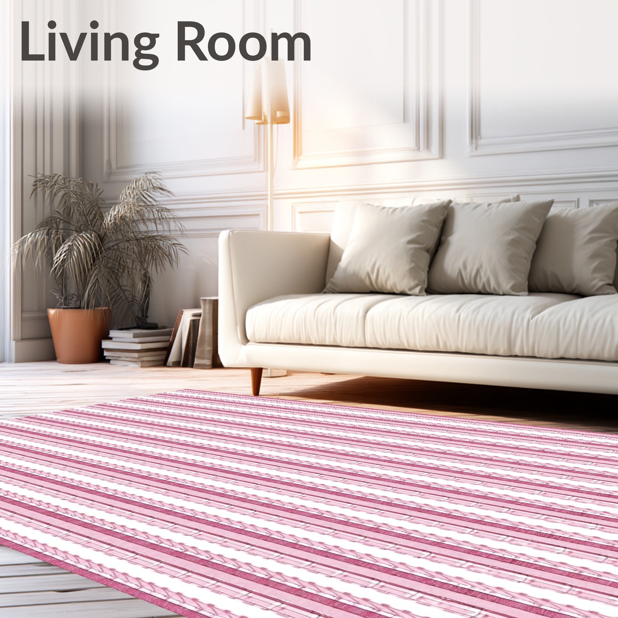 Pink Stripe Modern Textured Design Rug