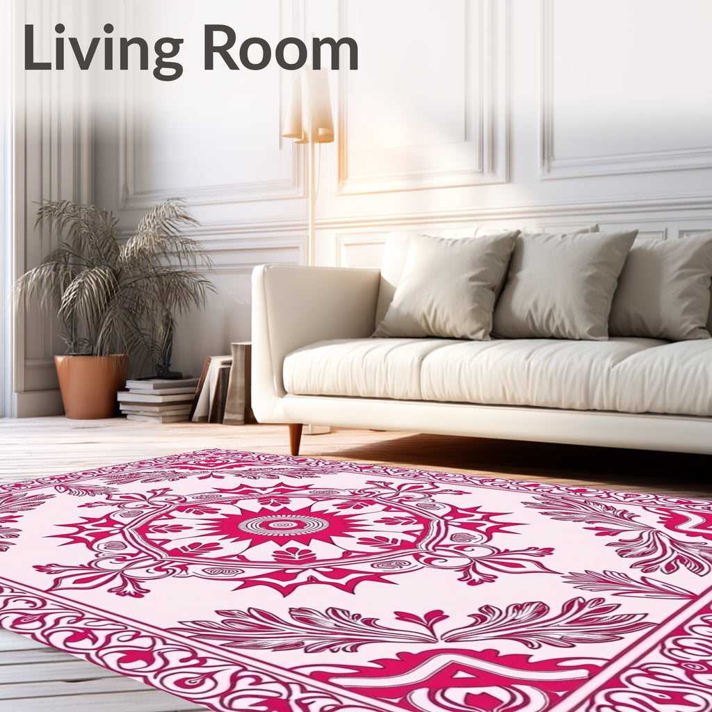 Ornate Floral Mandala Pink Design Rug