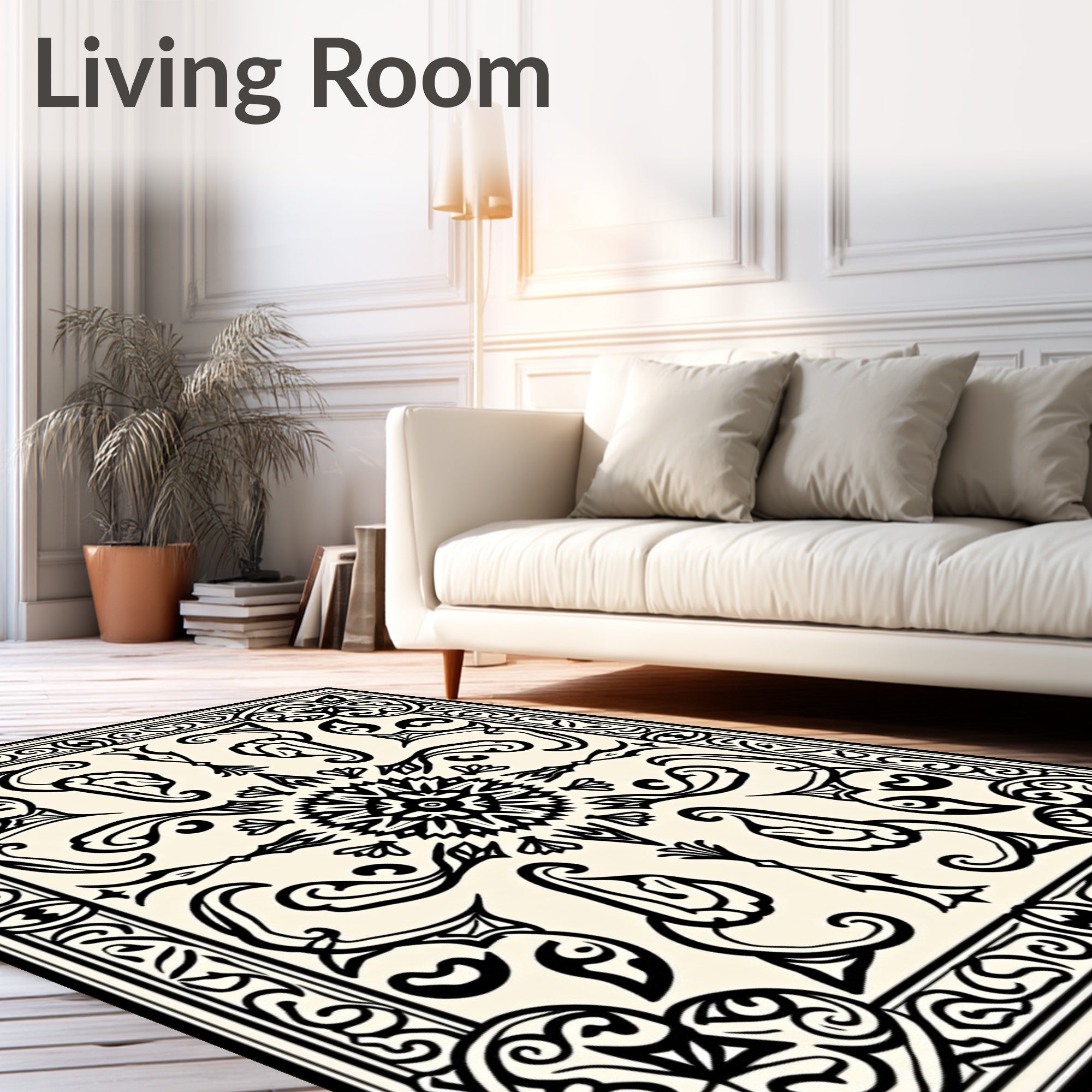 Contrasting Floral Scrollwork Design Rug