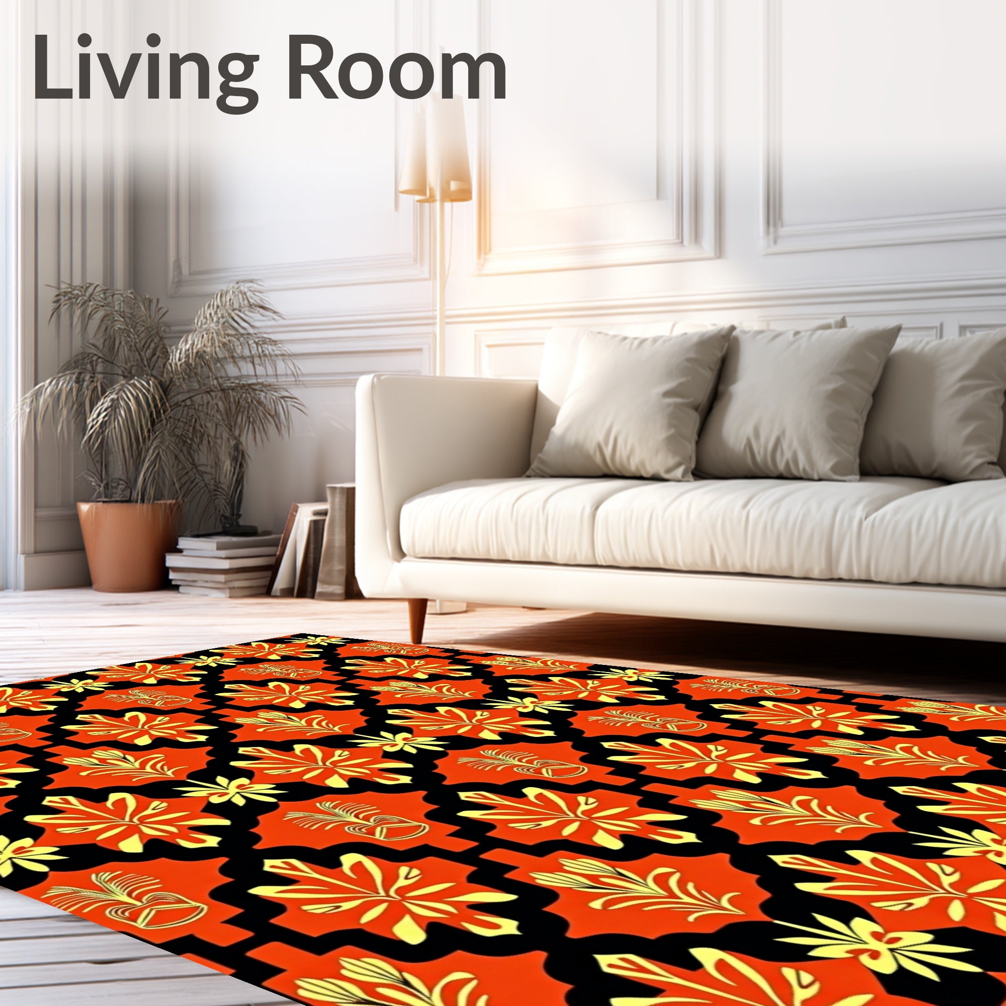 Bold Orange Yellow Floral Pattern Rug