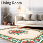 Coral Floral Geometric Medallion Design Rug
