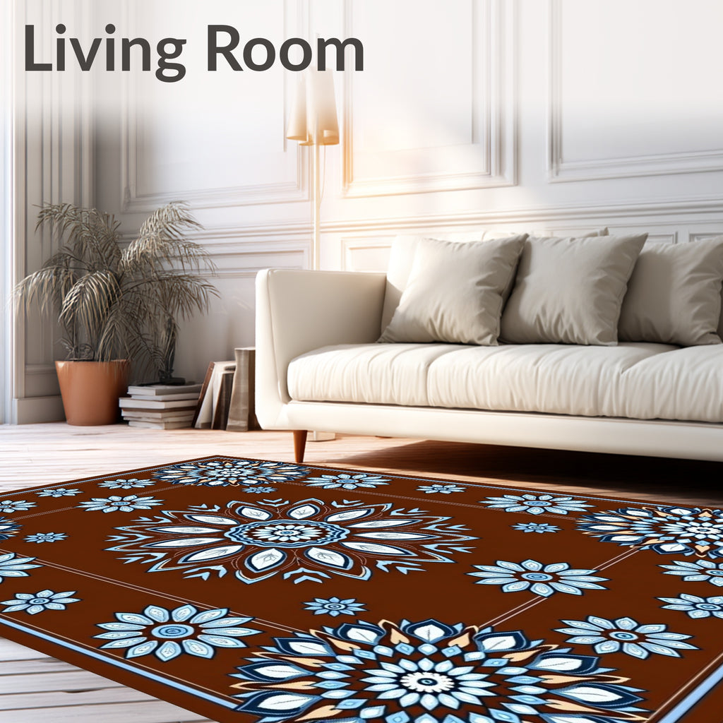 Floral Medallion Patterned Brown Rug