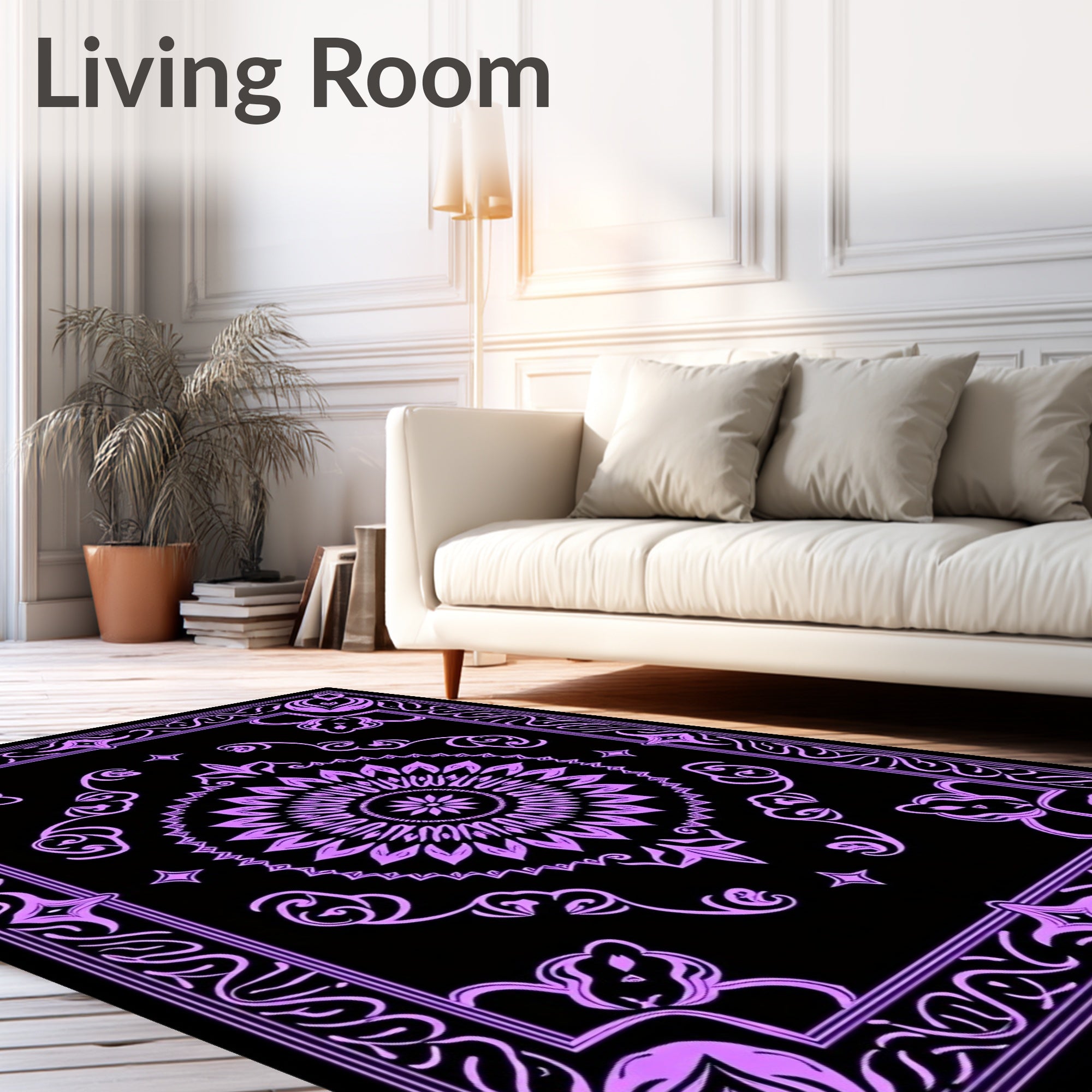 Purple Floral Medallion Bordered Rug