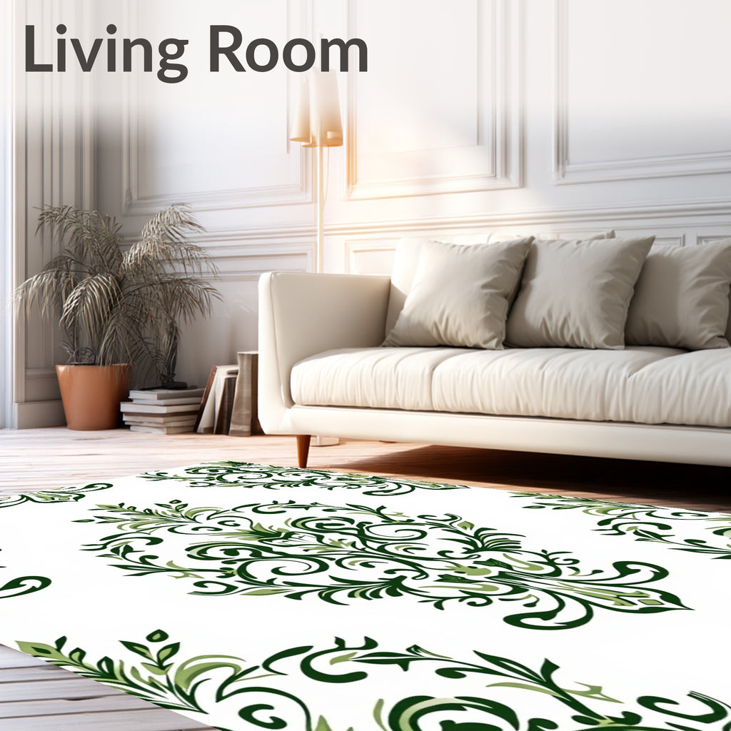 Classic Green Leaf Damask Pattern Rug