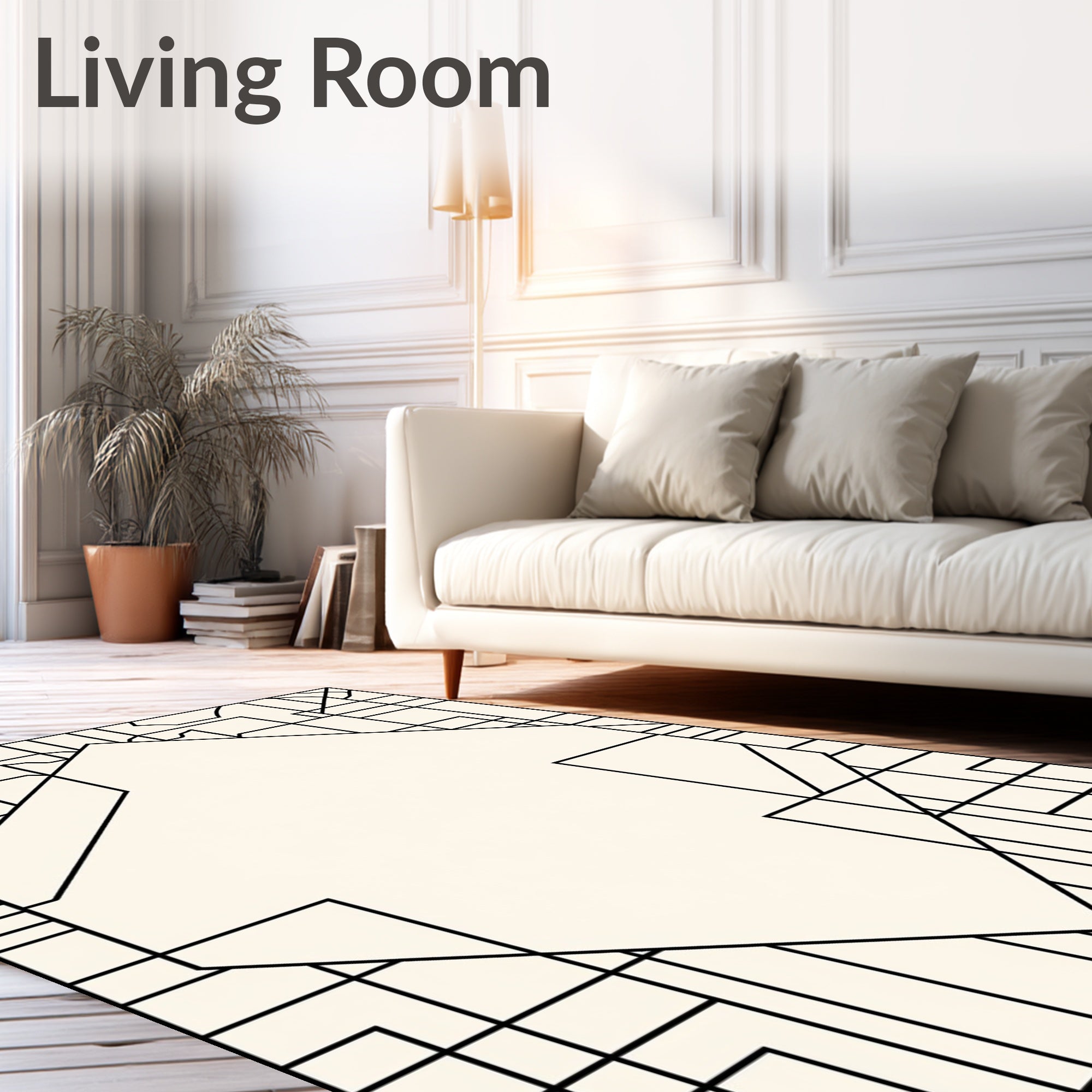 Art Deco Diamond Geometric Black Outline Rug